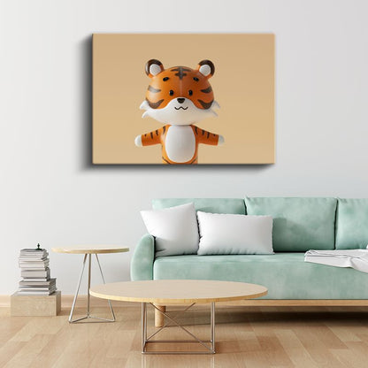 Sevimli Kaplan - Minimalist Dekoratif Kanvas Tablo