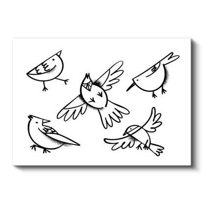 Siyah Beyaz Kuşlar - Minimalist Çizim Kanvas Tablo