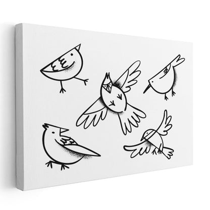 Siyah Beyaz Kuşlar - Minimalist Çizim Kanvas Tablo