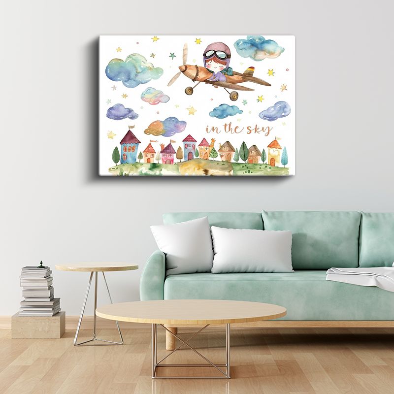 Gökyüzü Macerası - Uçak ve Bulutlar Kanvas Tablo