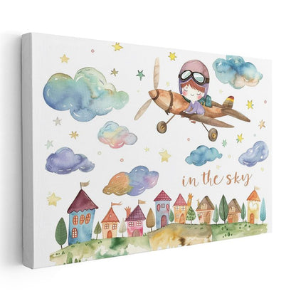 Gökyüzü Macerası - Uçak ve Bulutlar Kanvas Tablo