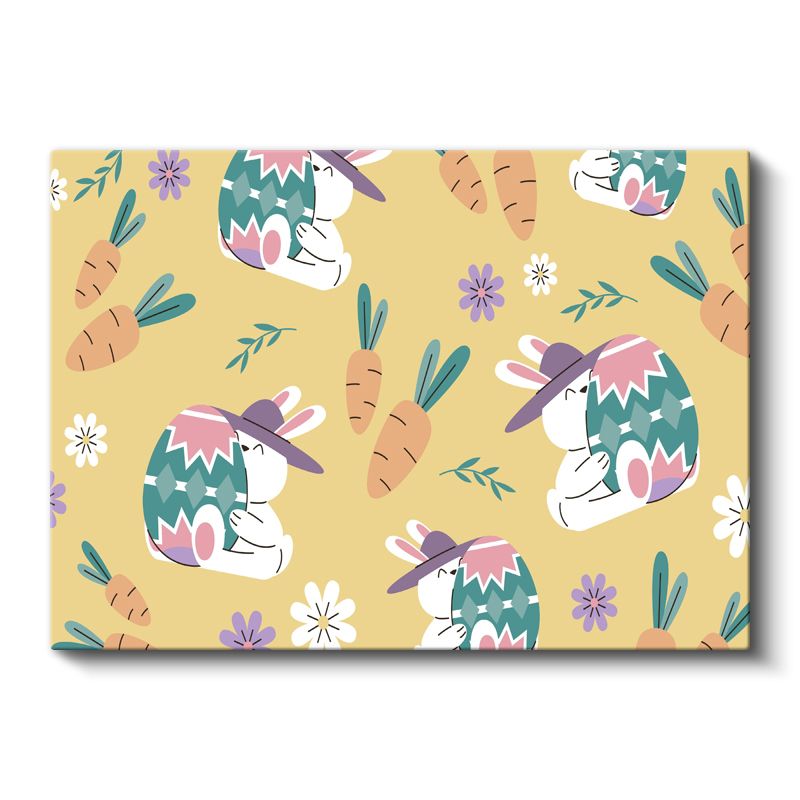 Şapkalı Tavşanlar - Havuç Desenli Kanvas Tablo