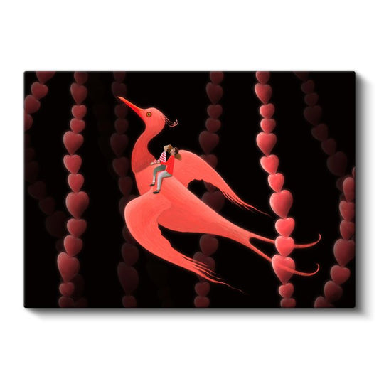Kırmızı Kuş - Kalp Zincirli Fantastik Kanvas Tablo