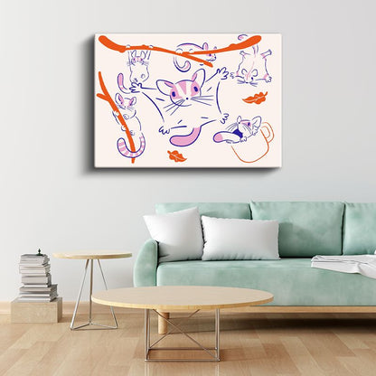 Neşeli Fareler - Çizgi Sanatı Kanvas Tablo