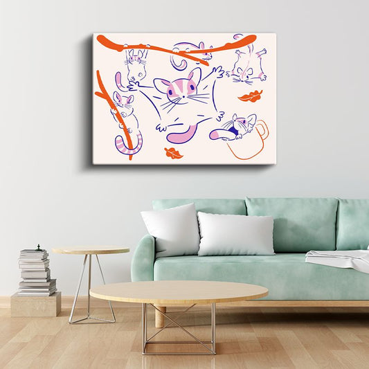 Neşeli Fareler - Çizgi Sanatı Kanvas Tablo