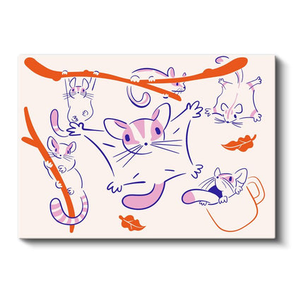 Neşeli Fareler - Çizgi Sanatı Kanvas Tablo