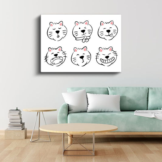 Kedi İfadeleri - Siyah Beyaz Minimalist Kanvas Tablo