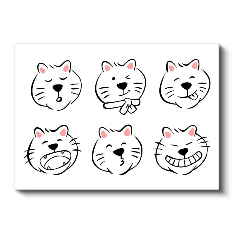 Kedi İfadeleri - Siyah Beyaz Minimalist Kanvas Tablo