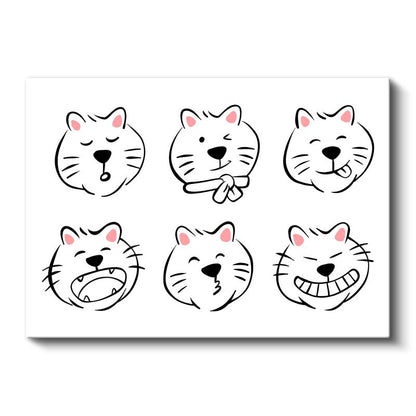 Kedi İfadeleri - Siyah Beyaz Minimalist Kanvas Tablo