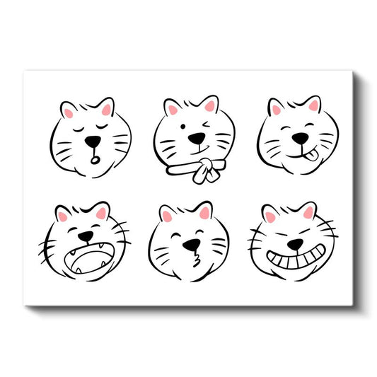 Kedi İfadeleri - Siyah Beyaz Minimalist Kanvas Tablo