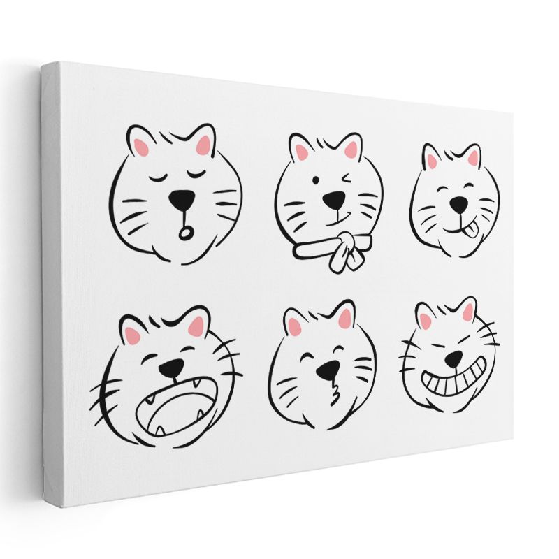 Kedi İfadeleri - Siyah Beyaz Minimalist Kanvas Tablo