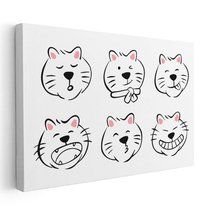 Kedi İfadeleri - Siyah Beyaz Minimalist Kanvas Tablo
