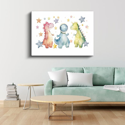 Uzay Dinozorları - Yıldızlı Gökyüzü Temalı Kanvas Tablo