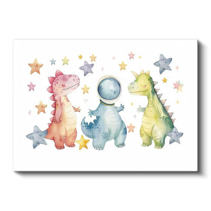 Uzay Dinozorları - Yıldızlı Gökyüzü Temalı Kanvas Tablo