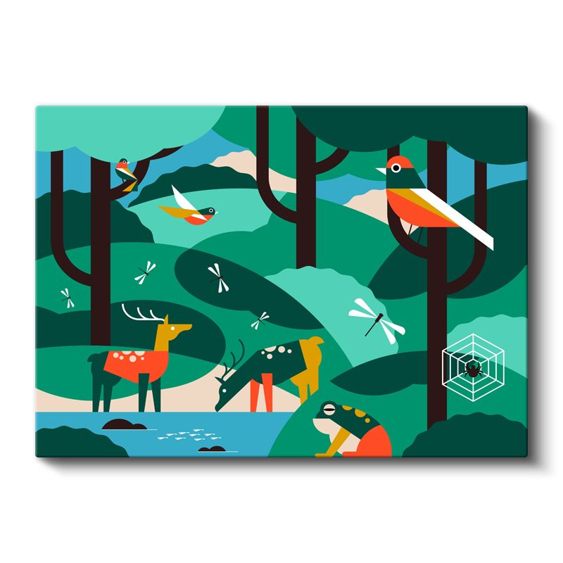 Orman Manzarası - Renkli Hayvanlar Kanvas Tablo