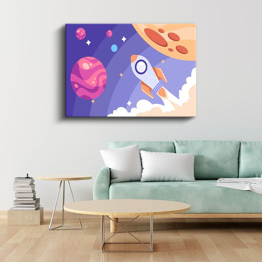 Gökyüzü Macerası - Uçak ve Bulutlar Kanvas Tablo