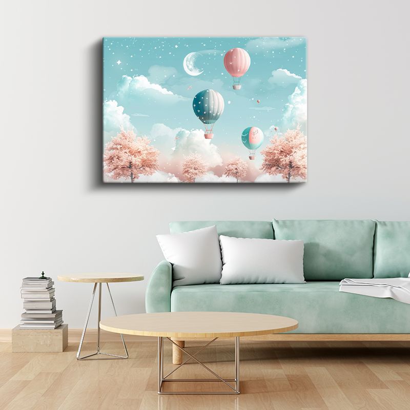 Neşeli Filler - Mavi Sarı Çizim Kanvas Tablo