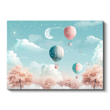 Neşeli Filler - Mavi Sarı Çizim Kanvas Tablo