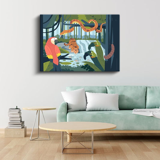Yağmur Ormanı - Vahşi Hayvanlar Macerası Kanvas Tablo