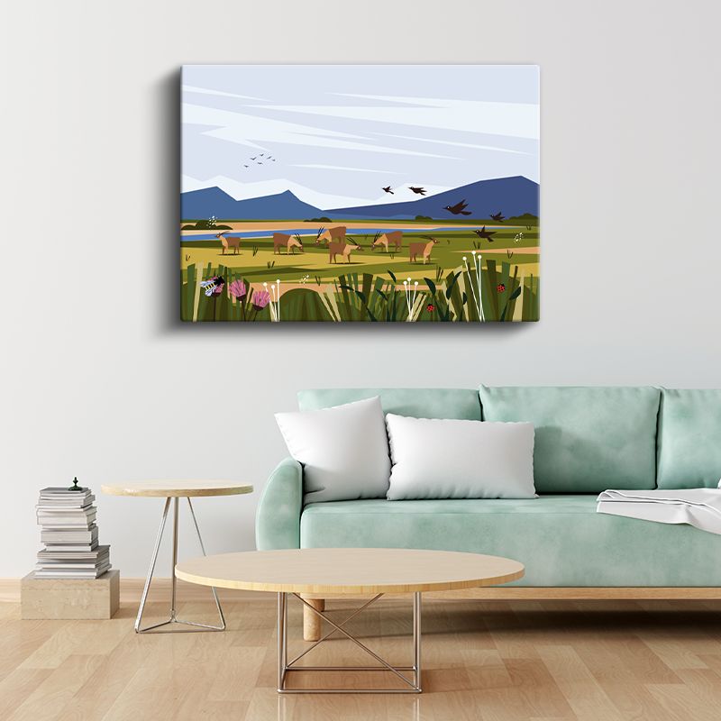 Doğa Manzarası - Çayırda Otlayan Hayvanlar Kanvas Tablo