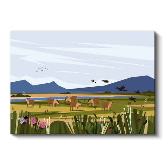 Doğa Manzarası - Çayırda Otlayan Hayvanlar Kanvas Tablo