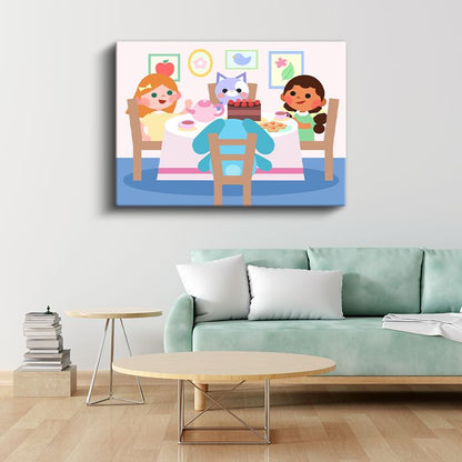 Çay Partisi - Sevimli Karakterler Eğlencesi Kanvas Tablo