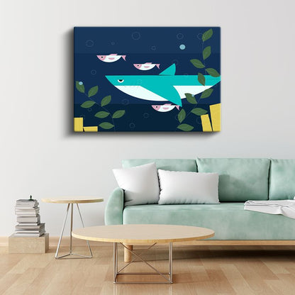 Deniz Altı - Köpekbalığı ve Balıklar Kanvas Tablo