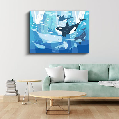 Okyanus Dostları - Balinalar ve Deniz Canlıları Kanvas Tablo