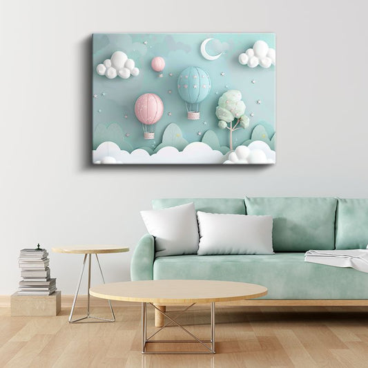 Sıcak Hava Balonları - D Bulutlu Gökyüzü Kanvas Tablo