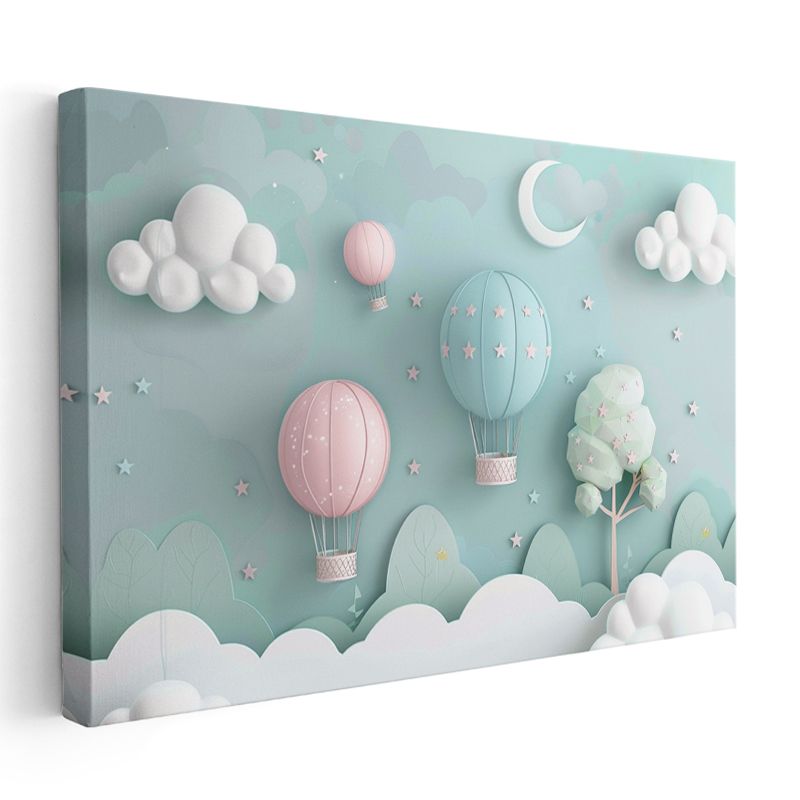 Sıcak Hava Balonları - D Bulutlu Gökyüzü Kanvas Tablo