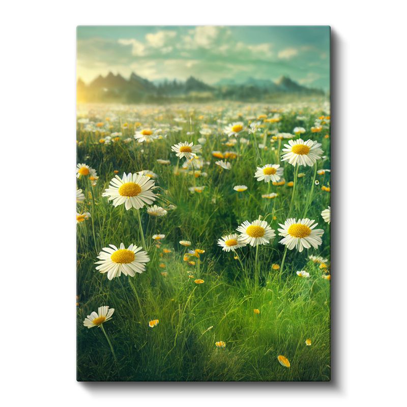 Papatya Çayırı - Dağ Manzaralı Bahar Kanvas Tablo