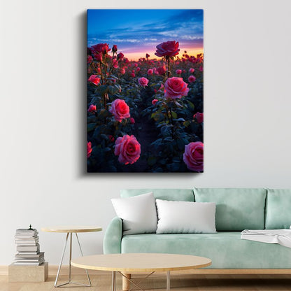 Gün Batımı Gülleri - Romantik Çiçek Tarlası Kanvas Tablo
