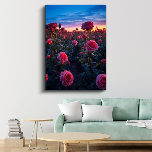 Gün Batımı Gülleri - Romantik Çiçek Tarlası Kanvas Tablo