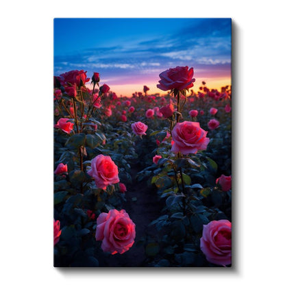 Gün Batımı Gülleri - Romantik Çiçek Tarlası Kanvas Tablo