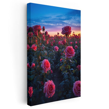 Gün Batımı Gülleri - Romantik Çiçek Tarlası Kanvas Tablo