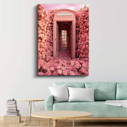 Pembe Gül Kapısı - Masalsı Çiçek Geçidi Kanvas Tablo