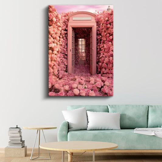 Pembe Gül Kapısı - Masalsı Çiçek Geçidi Kanvas Tablo