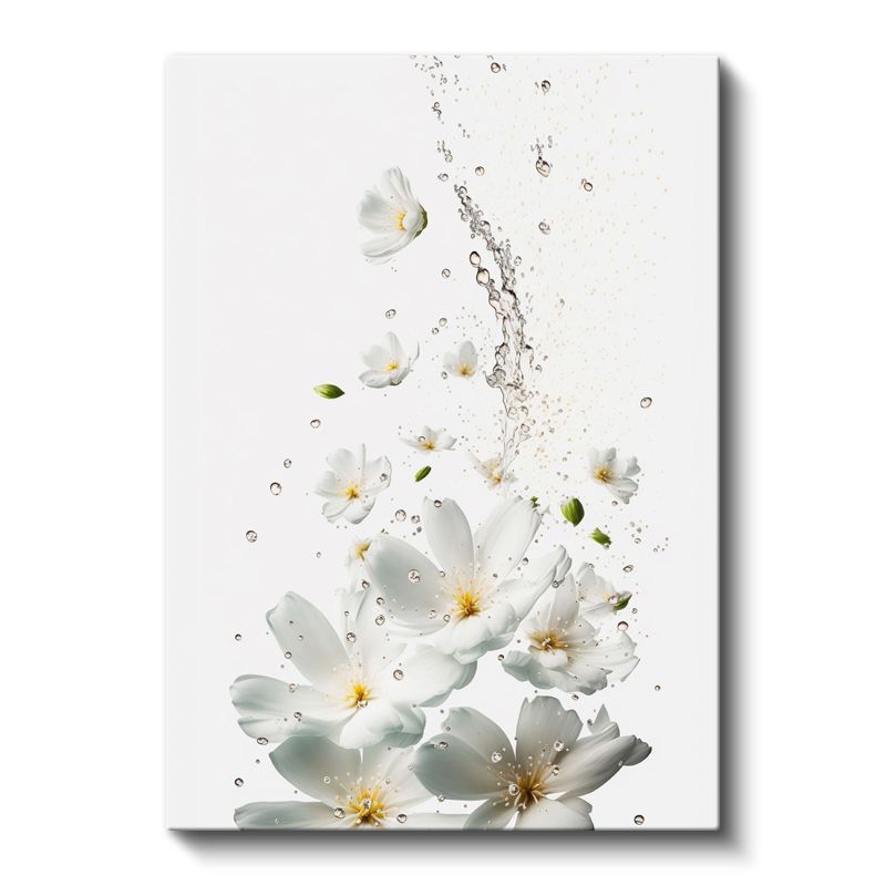 Beyaz Çiçek Sıçraması - Minimalist Su Damlacıkları Kanvas Tablo