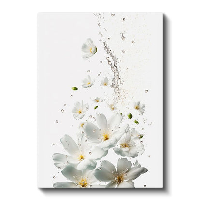 Beyaz Çiçek Sıçraması - Minimalist Su Damlacıkları Kanvas Tablo