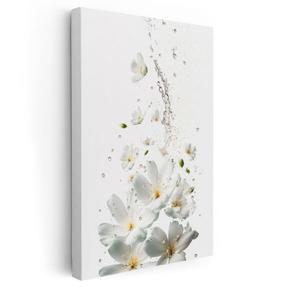 Beyaz Çiçek Sıçraması - Minimalist Su Damlacıkları Kanvas Tablo