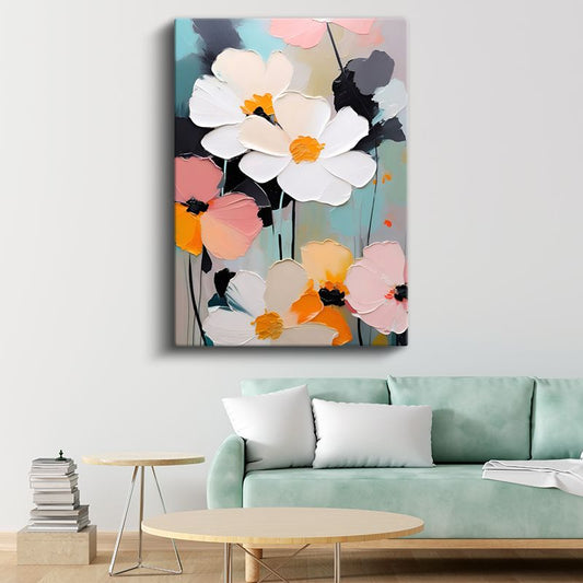 Modern Çiçek Buketi - Kalın Dokulu Pastel Renkli Kanvas Tablo