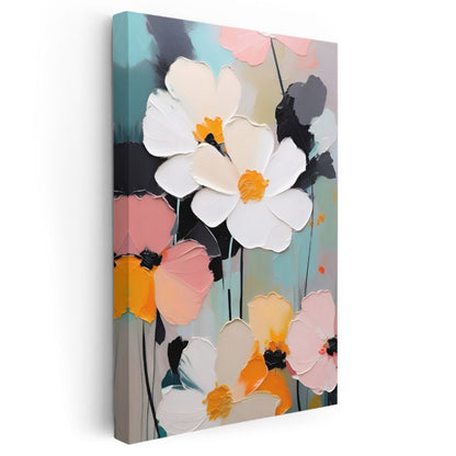 Modern Çiçek Buketi - Kalın Dokulu Pastel Renkli Kanvas Tablo