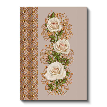Altın Detaylı Güller - Bej Zemin Üzerinde Şık Kanvas Tablo