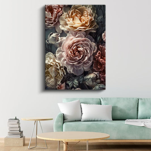 Vintage Şakayıklar - Romantik Pastel Çiçek Kanvas Tablo