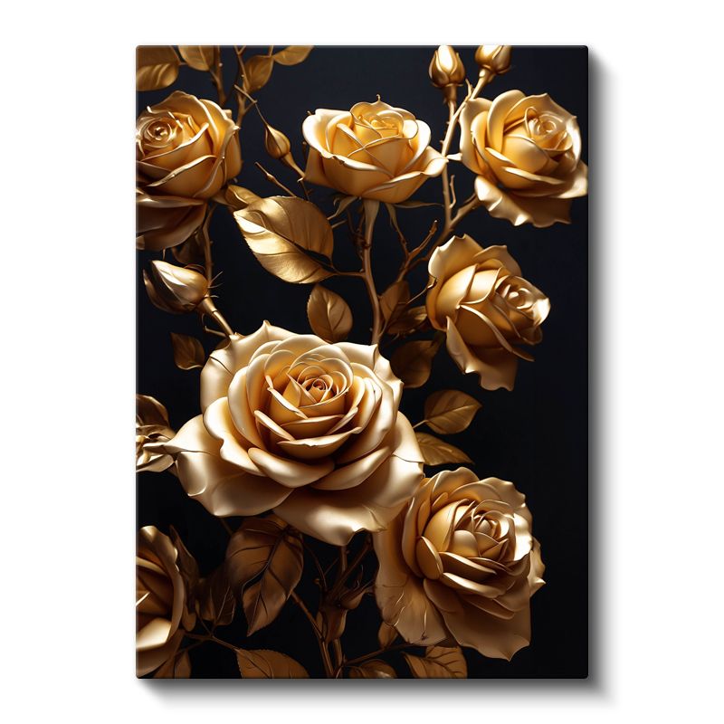 Altın Güller - Siyah Fonda Lüks Çiçek Kanvas Tablo