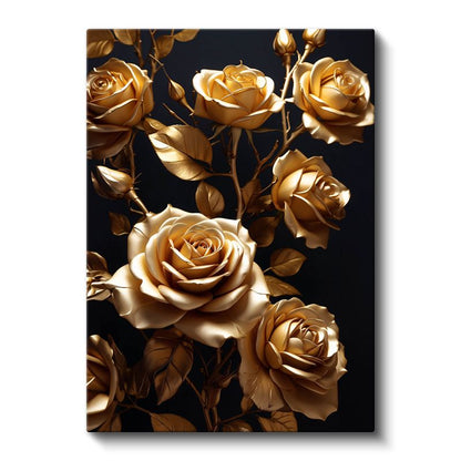 Altın Güller - Siyah Fonda Lüks Çiçek Kanvas Tablo
