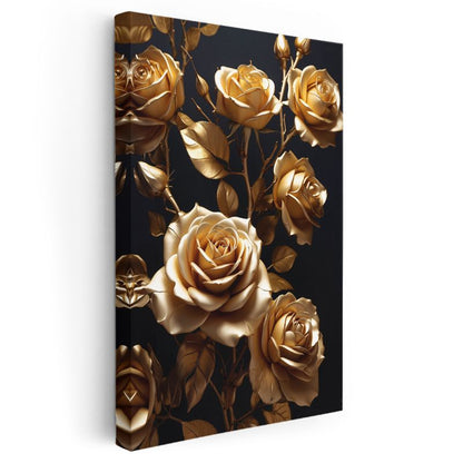 Altın Güller - Siyah Fonda Lüks Çiçek Kanvas Tablo