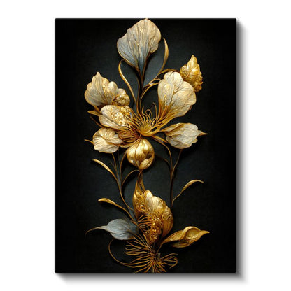 Altın Lotus Çiçeği - Siyah Fonda Zarif Botanik Kanvas Tablo