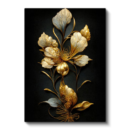 Altın Lotus Çiçeği - Siyah Fonda Zarif Botanik Kanvas Tablo