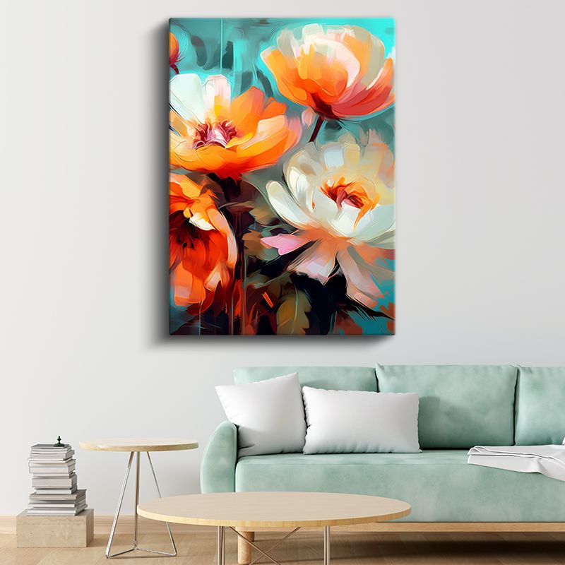 Turuncu Gelincikler - Modern Dijital Çiçek Sanatı Kanvas Tablo